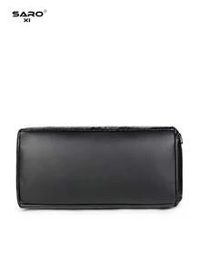 saroxi 1 件男士周末旅行包，大容量，斜挎包和手提包，时尚休闲运动包带鞋隔层，适合旅行和通勤，PU 皮革，黑色