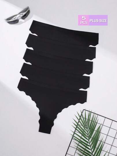 5 pares de tangas sin costuras para mujer de talla grande, suaves y cómodos, con acabado ondulado, adecuados como regalo de San Valentín o Navidad "1XL-4XL"