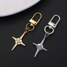 1/2 pièces Porte-clés avec pendentif croix étoile métallique Y2K, étui à écouteurs de style punk minimaliste, coque de téléphone, breloques et accessoires pour sacs, accessoires pour voiture