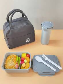 Ein 950ml Bento Lunchbox, Reisebecher und Bento Tasche, Snack- und Lebensmittelbehälter, tragbar, auslaufsicher, geeignet für Küchenlagerung und Organisation, Arbeitslunch, Picknick, Camping, Zubehör - Grau - Übersicht 3