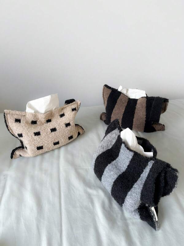 OKIDOKI Original Nordic Style Velvet Loop Gauze Paper Towel Holder, Knitted Fabric Tissue Box For Living Room, Bedroom, Bathroom, Car, High Quality, Won't Shed, Mixed Colors