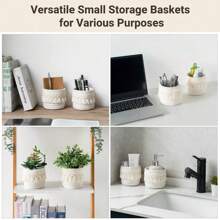 Makeup Brush Storage Box, Mini Storage Basket, Bohemian Style Decorative Basket For Pencil Case, Khaki And White