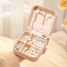 1 pièce Boîte de rangement de bijoux de voyage, cadeau pour femme, mini organisateur de bijoux, support pour colliers et boucles d'oreilles avec miroir, rose, articles de voyage essentiels, cadeau de la fête des mères pour les femmes, organisateur de stockage, articles de voyage essentiels, retour à l'école, stockage en dortoir