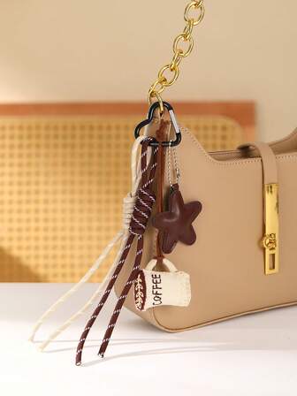 New Coffee Cup Fabric Decor Pendant, Cute Cartoon Backpack Charm, Fashionable Personalized Keychain, Saudi National Day Giveaway Item, Women Bag Accessory, Love Bag Amulet