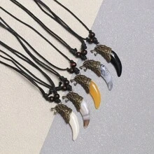 5 pièces Collier réglable tressé unisexe avec pendentif tête de loup. Parure de bijoux mode et casual pour couple, pour usage quotidien et occasions multiples