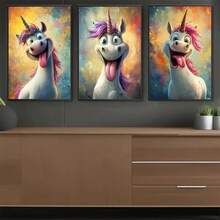 3PCS Fun Unicorn Face Wall Arts Decoration Posters, Suitable For Living Room, Bedroom Home Decoration Modern Painting Optional Frame