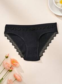 DORSU 3 piezas conjunto de ropa interior de mujer de encaje, de algodón, de talle bajo, sexy, de deseo puro, transpirable y sin costuras