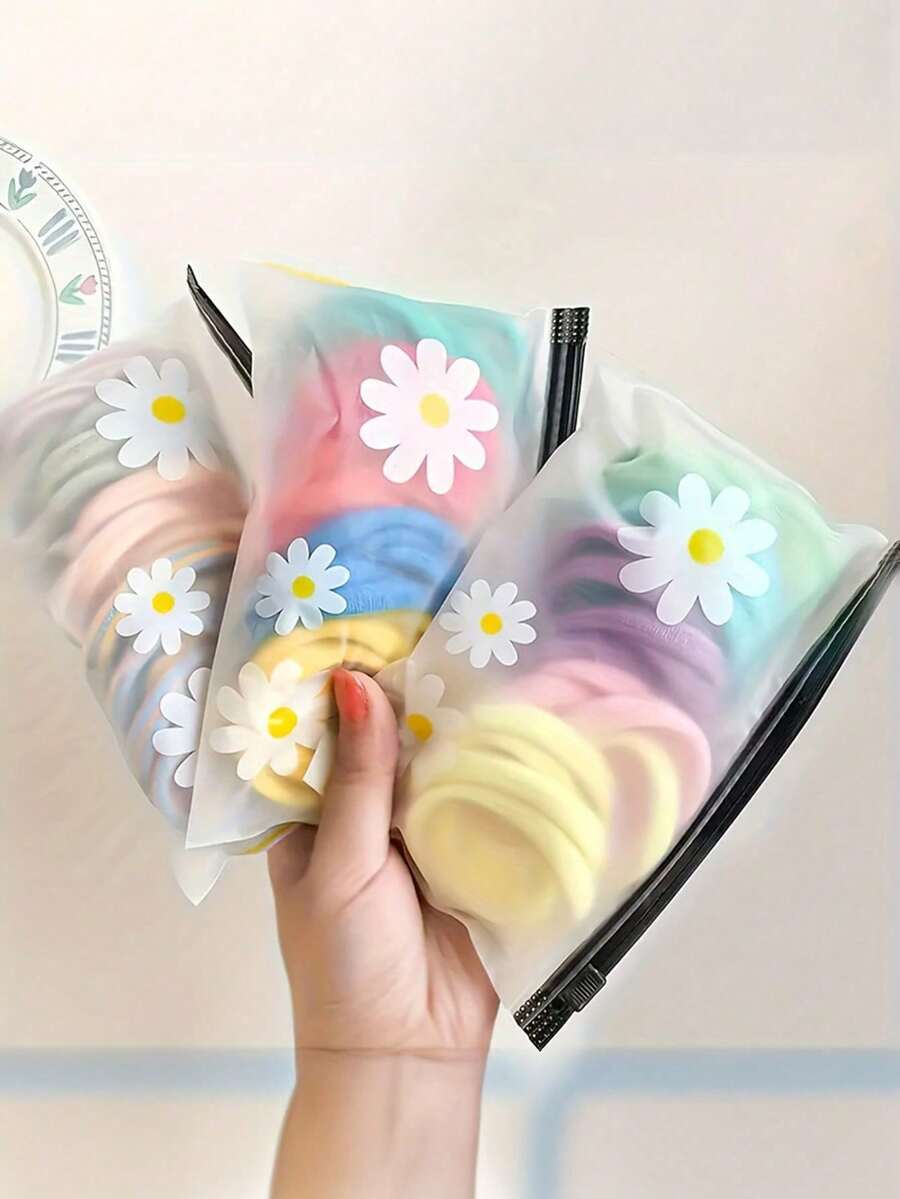 10/20 piezas Bolsos con cremallera con diseño de margaritas lindos: perfectos para organizar cosméticos, accesorios para el cabello y artículos de viaje esenciales - PVC, impermeables, bolsas de almacenamiento multifuncionales - Multicolor - Ver 1