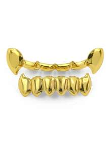 Gold Silver HIP HOP Teeth Grillz Top & Bottom Grills Set With Silicone Real Shiny Vampire Tooth Sets