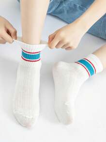 10 pares/5 pares/1 par de calcetines de tripulación de unicolor y a rayas, transpirables y que absorben la humedad, estilo deportivo, para niños y adolescentes, adecuados para primavera y verano, regalos de festividades