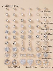 30 Pairs Women Fashion Metal Simple Cute Star, Flower, Butterfly, Heart, Round, Geometric Stud Earrings Set, Daily Wear Jewelry Gift Set