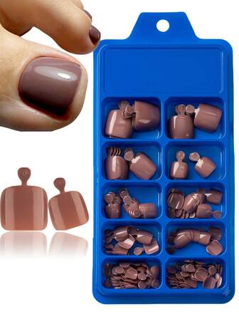 120 piezas de uñas postizas brillantes para los dedos de los pies, 12 tamaños/caja, uñas postizas de cobertura completa de color marrón cuadradas y cortas, puntas de uñas acrílicas artificiales para pedicura de mujeres y niñas, suministros de uñas para uñas de los pies de color marrón