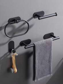 4pcs Stainless Steel Towel Ring Set, Towel Bar, Bathroom Towel Rack, Toilet Paper Holder, Suitable For Home & Bathroom