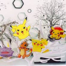 pokemon 5 Stück Pikachu Acryl Schlüsselanhänger, doppelseitiger Cartoon Pokémon Anhänger, DIY Accessoires, Taschenanhänger, Auto Schlüsselanhänger (Pokémon Muster Serie zufällig)