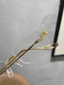 1 件女士休闲复古无框方形金色和银色时尚透明镜片眼镜，适合日常佩戴、装饰和街头服饰 - 金色 - 查看 6