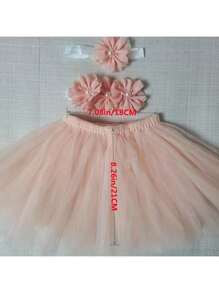 Conjunto de Saia Tutu e Faixa de Cabeça para Bebês Recém-Nascidos, Faixa de Chiffon com Flor, Faixa de Renda para Bebê e Criança Pequena, Acessório de Fotografia