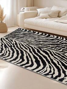 1pc Zebra Pattern Decorative Rug, Modern Mat Aesthetic Floor Pad, Enjoy Happiness By Stepping On The Mat, Vintage Abstract Geometric Pattern Mat, Suitable For Living Room, Bedroom, Office Minimalist Room Decor, Soft Velvet Material.