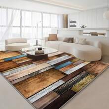 A Large Area Rug/Camping Blanket Suitable For Courtyard/Indoor Use, Featuring A Personalized Retro Wood Plank Pattern In Pastoral Style. Made Of High-Density Material With Non-Slip Bottom Particles, Colorfast, Abrasion-Resistant, And Highly Absorbent. Back To School