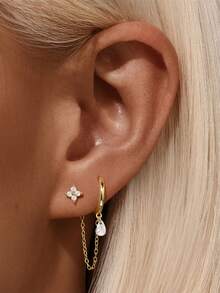 EleRunis 1 đôi bông tai tua rua dài bằng bạc sterling 925, kiểu cài chấu, thích hợp cho nữ giới đeo hàng ngày, dự đám cưới, tiệc tùng, lễ đính hôn, kỷ niệm, ngày Valentine và các dịp khác. - Vàng - Xem 3