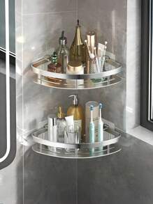 1 Stück Edelstahl Eckduschablage - Einfach zu installieren, wandmontiertes Badezimmerregal-Organizer mit Gitterdesign ohne Bohren, effizientes Trocknen, rostfreier Shampoo- und Zubehöraufbewahrungsständer, platzsparend für Küche und Bad, moderne Badaccessoires, langanhaltend Badezimmerartikel, Badezimmer-Organizer und -Aufbewahrung