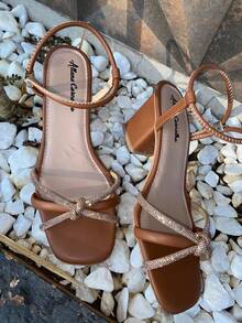 WOMEN'S BLOCK HEEL WITH GLITTER DETAIL ON THE FRONT, SUPER LIGHT AND SOFT - Rust Brown - View 2