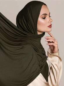 1 pieza Pañuelo de mujer de unicolor, pañuelo islámico suave, pañuelo multifuncional de protección solar, chal de playa versátil, adecuado para uso diario con vestidos - pañuelo de algodón mercerizado - Ver 21