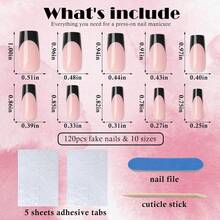 French Press-On Nails, 120pcs Black French Tips Long Glossy Nude Gel Press-On Artificial Medium Length False Nails With Adhesive Tab For Women Girls,Nails,Nail Supplies,Press On Nails,Nail Tips,Summer - Medium Sqaure-Black - View 5
