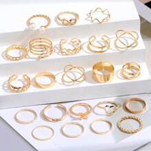 22 anéis boêmios de imitação de pérolas em forma de coração, design exclusivo, anel simples e elegante da moda feminina