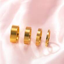 4 Pcs/Set Simple And Versatile Stainless Steel Plated 18k Gold Random Combination With Inner And Outer Ball Ring Different Thickness Gold Ring Men And Women With The Same Couple Ring For Women Daily Wear