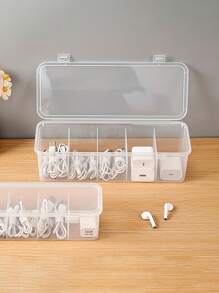 1PC Transparent Storage Box, Simple Storage Bag, Long Strip Organizer Case For Digital U Disk, Charger, Earphone, Mobile Phone Accessories, Data Cable, Charger, Desktop Storage & Organizer Box For Home, Office. School Supplies,Back To School