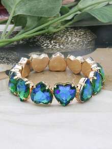 女士情人节经典心形彩色玻璃弹性手链，适合日常派对的时尚珠宝