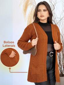 Women's Knitted Coat With Pockets Long Sleeve Knitted Cardigan - 鏽 - 查看 2