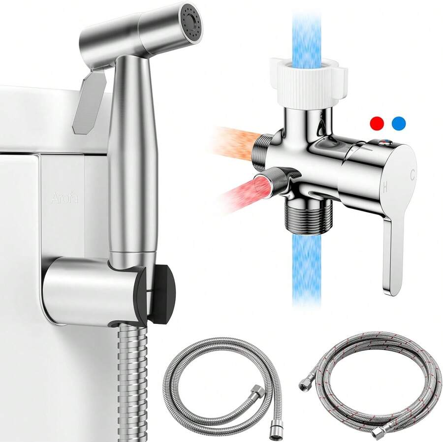 Arofa Handheld Toilet Bidet Sprayer For Toilet-Adjustable Water Pressure Control With Bidet Hose For Feminine Wash, Stainless Steel Brushed Nickel Bidet Faucet Cloth Diaper For Baby Wash - Stainless Steel(Hot & Cold) - View 1