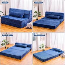 Silla cama convertible con almohada, sofá cama plegable de espuma de memoria de alta densidad, sofá cama plegable para sala de estar/dormitorio/uso de invitados/apartamento/oficina en casa - Azul - Ver 4
