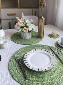 1 件/4 件/8 件圆形编织杯垫（18 厘米）/餐垫（36 厘米），家用圆形防污防烫可洗厨房餐桌垫，适用于家庭聚会、婚礼、派对、日常使用，绿色 - 綠色 - 查看 5