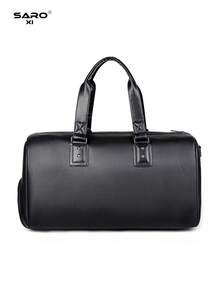 saroxi 1 件男士周末旅行包，大容量，斜挎包和手提包，时尚休闲运动包带鞋隔层，适合旅行和通勤，PU 皮革，黑色