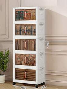 Armario de almacenamiento plegable de 1/2/3/4/5 niveles, caja de almacenamiento de plástico con ruedas y puertas, organizador doméstico apilable de gran capacidad para dormitorio, sala de estar, cocina, de fácil montaje y diseño ahorra espacio - Multicolor - Ver 18