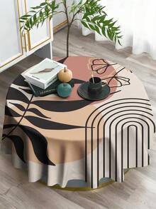 1pc Boho Style Plant & Floral Pattern Printed Tablecloth, Modern Polyester Rectangle/Round Water Repellant Tablecloth, Digital Printing For Living Room, Outdoor Dining Table, Small Round Table,Fall Decor,Autumn Decor,Room Decor - Multicolor - View 6