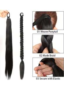 Elegant Yaki Straight Braided Ponytail Extension For Kids | Versatile Hairpiece In Brown, Black 1pc - Natural Black - View 6