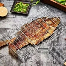 2/1 Pcs Foldable Stainless Steel Barbecue Basket, Outdoor Cooking Tools And Accessories, BBQ Tools, Grilling Grates, Racks, Pans, Kitchen Utensils, Detachable & Portable Fish And Vegetable Rack, Outdoor BBQ Accessories | Detachable Handle | Stainless Steel Basket, BBQ Accessories, Large Capacity Portable BBQ Basket - Durable Metal And Wood Design, Suitable For Fish, Chicken Wings