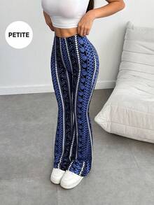 娇小女款几何印花休闲打底裤 春季 - 藍色 - 查看 1