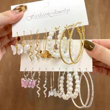 10prs Fashionable And Elegant Butterfly Pearl Earrings Set For Women