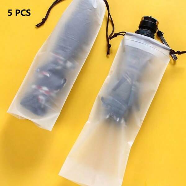 5pcs Waterproof Drawstring Umbrella Bags, Half-Transparent Portable Storage Bags, Wet Umbrella Moisture-Proof And Visible Bags, Travel Outdoor Anti-Drip Essentials