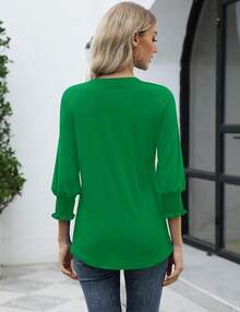 LOMON Women's 2025 Fashion Tops 3/4 Length Sleeve Business Casual Blouses Summer Tees Shirts - 綠色 - 查看 4