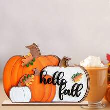 1 set Joyeux automne citrouille signe de table en bois, ornements de citrouille rustique mini pour la récolte, la fête de l'action de grâce, la maison, l'hôtel, la boutique, le bar, la décoration de table du marché - Multicolore - Voir 4