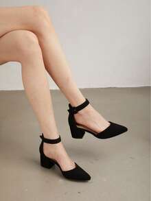 Womens Court Shoes Elastic Ankle Straps - Black - View 4