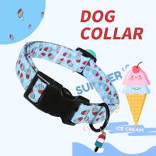Adjustable Ice Cream Theme Dog Collar - Small Dog Bowl, Soft Polyester, Safety Buckle, For Small And Medium Dogs, Indoor Use, Petplies