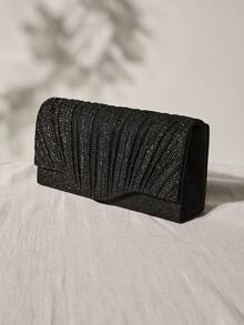 SIIZA 魅力四射、优雅精致、低调奢华亮片迷你方包，饰有褶皱细节，适合晚宴、派对、婚礼、舞会、晚宴/宴会等场合，是圣诞节和冬季送礼的理想之选。 - 黑色 - 查看 1