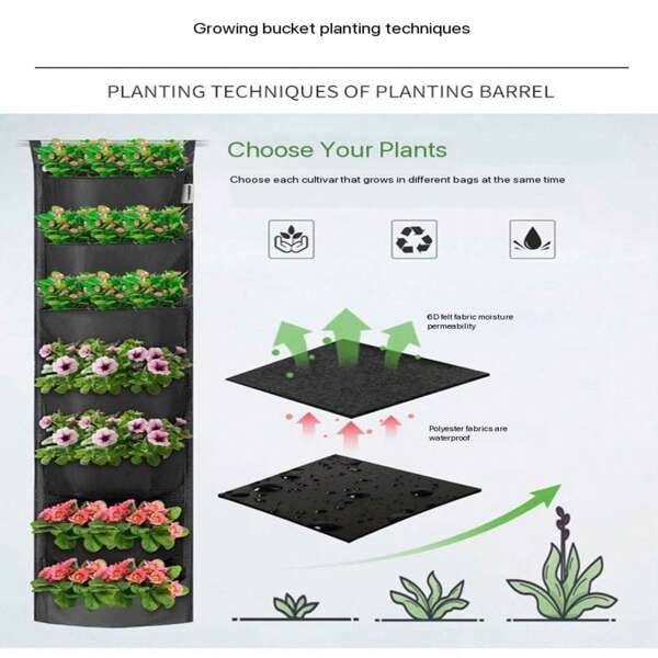 7 poches Sac à plantes mural suspendu, accessoires de plantation de mur végétal vertical