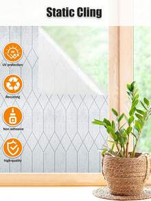 1 Roll Matte Geometrical Pattern Static Cling Glass Window Film, Opaque Vinyl Non-Adhesive Privacy Window Sticker, Reusable And UV Blocking, Suitable For Glass Doors, Cabinet Mirrors And Shower Screens (17.5*118in) - Frosted - View 5